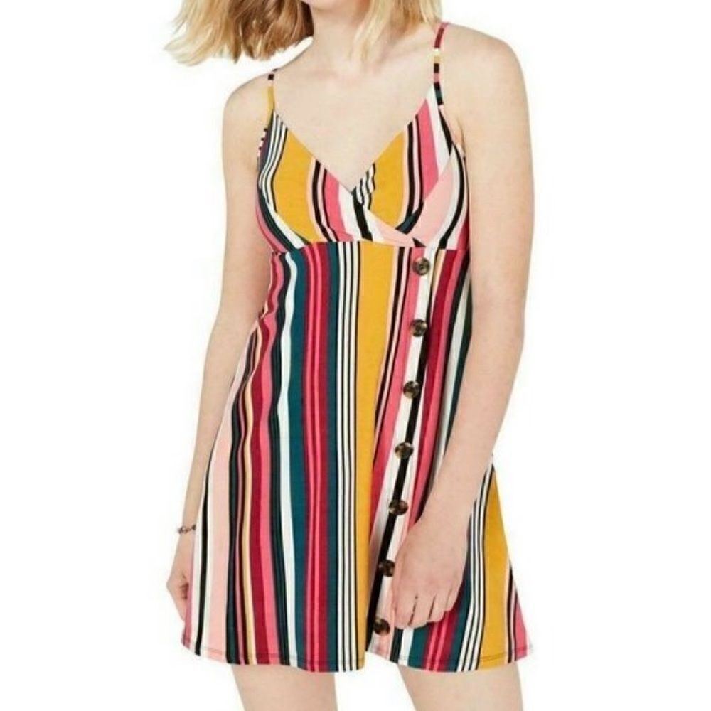 PLANET GOLD Striped Magenta Mini Dress w Buttons